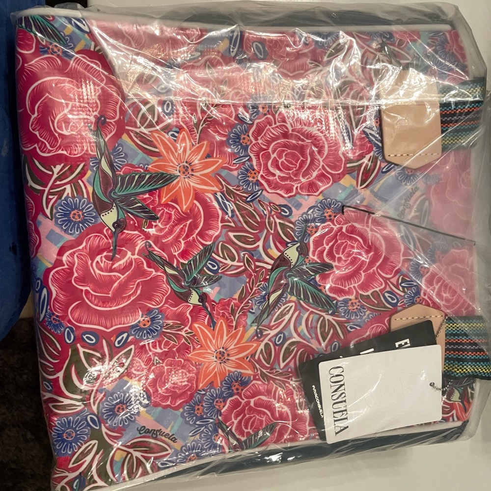 Consuela Floral Tote in Pink, Blue, Navy & Tan - Picture 9 of 9